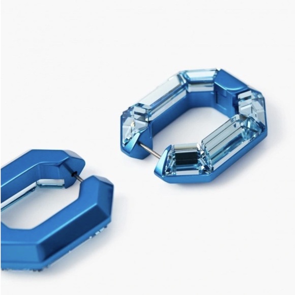Swarovski Blue Lucent Octagon Hoop Earrings - Picture 6 of 15